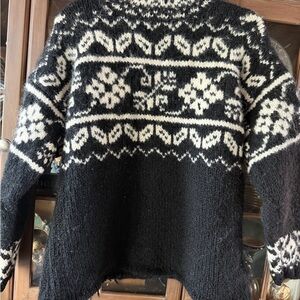 Express Black and White Nordic Pattern Sweater. Wool